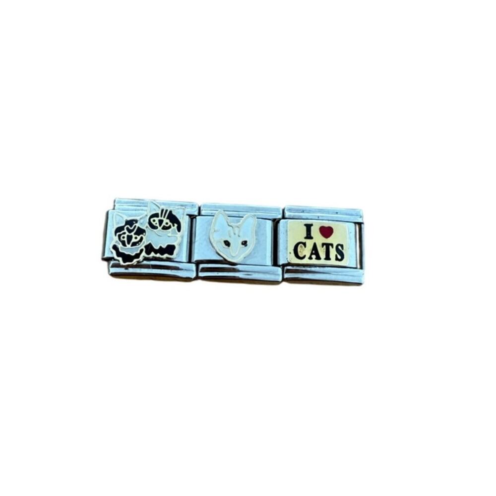 NWT 3x9mm "I Love Cats" & other Cat Related Silver Stainless Steel Italian Charm